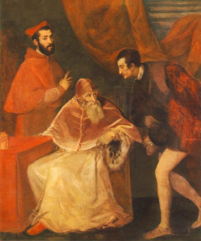 TIZIANO Vecellio Pope Paul III with his Nephews Alessandro and Ottavio Farnese ar oil painting image